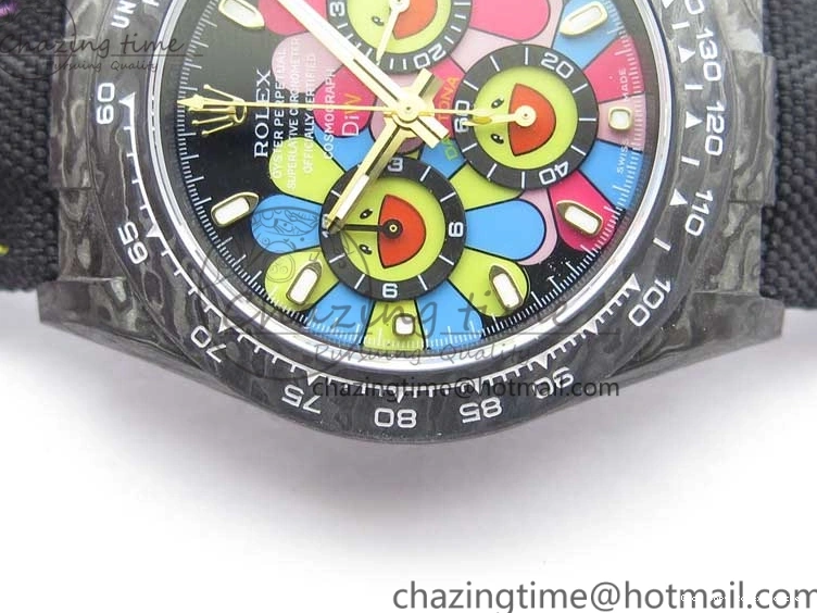Good Copy Rolex Watches On Edition Carbon Black Strap Diw Dial Pink V Daytona EyeCatching A7750 Best WWF Nylon 2890 0111